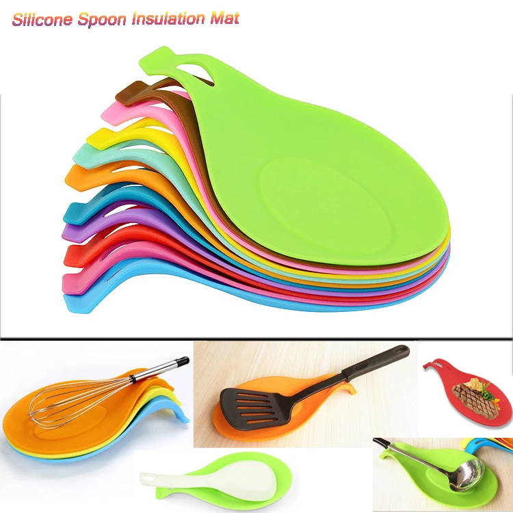 

1pcs Soft Silicone Spoon Insulation Mat Heat Resistant Placemat Tray Spoon Pad Desk Mat Drink Glass Coaster Kitchen Tool