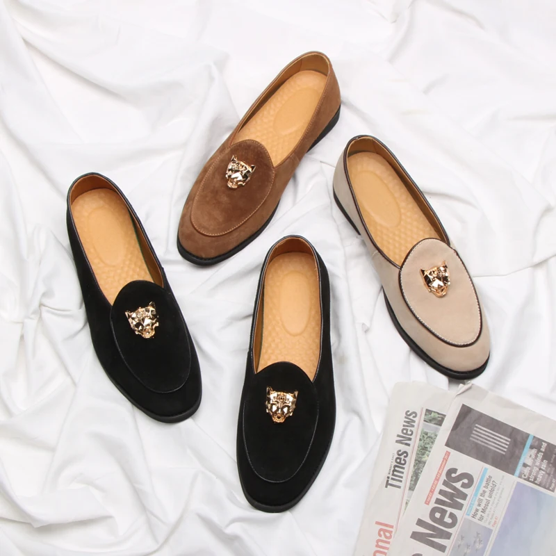 Luxury Brand Leopard Head Casual Leather Shoes Men Flats Moccasins Loafers High Quality Soft Comfortable Classic Business Shoes