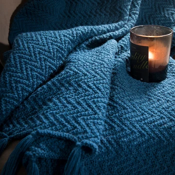 

Knitted Blanket Solid Color Linen Blanket for Bed Sofa Wave Throw Blanket Decor 130x160cm Geometric Decorative couverture