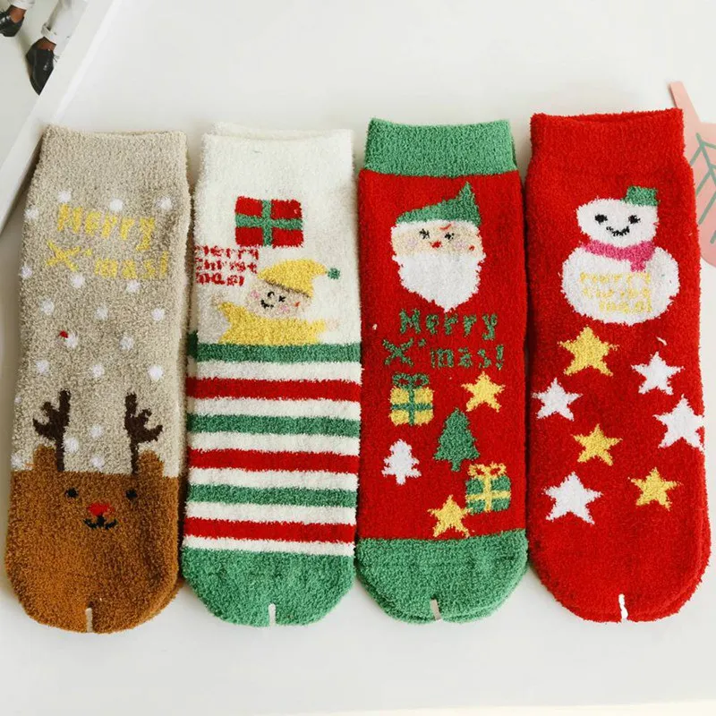 Теплые рождественские плюшевые хлопковые женские носки в форме лося, новогодние, рождественские, праздничные красные носки на весну, осень и зиму, лидер продаж
