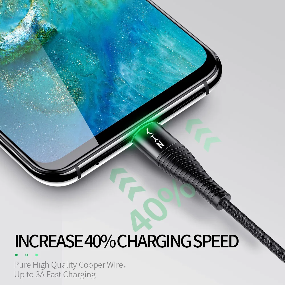 Кабель YKZ USB Type C светодиодный 3 А для быстрой зарядки кабель Samsung S10 Xiaomi mi9 HUAWEI USBC c