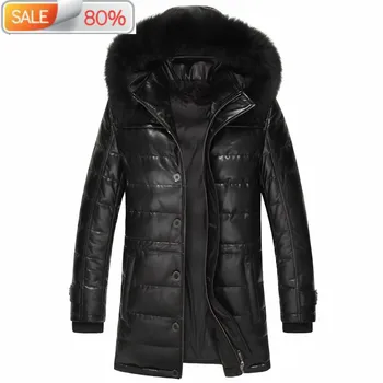 

Men's Sheepskin Genuine Leather Winter Duck Down Fox Fur Collar Hooded Long Coat Men Jacket 15L156AYY303
