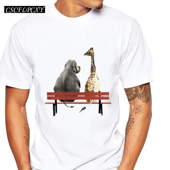 

2019 Summer Hot friendship Men T-shirt New Fashion Elephant& Giraffe Printed T shirt Funny Tops Short Sleeve Basic Tee Shirts