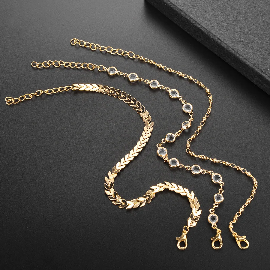 

Accessories New Style AliExpress Popular Three Layer Fishbone Crystal Anklet