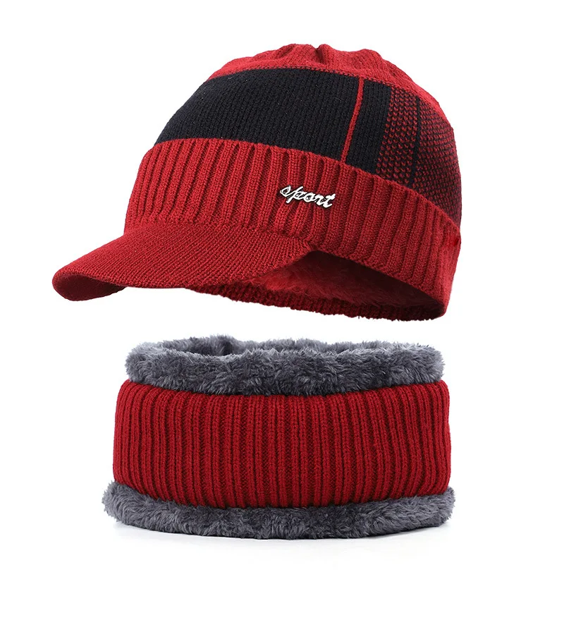 Warm Hat Knit Visor Beanie Fleece Lined 