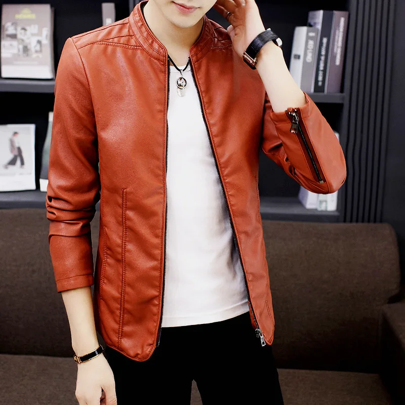 

2019 Autumn New Style Men Casual Leather Coat Spring And Autumn Coat Korean-style Slim Fit Trend Handsome Youth PU Leather Jacke