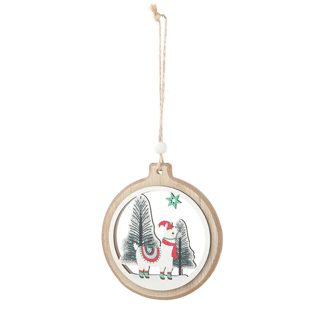 

Round Bark Hollow Wooden Christmas Pendant Creative Christmas Tree Wooden Ornament Christmas Decoration Alpaca