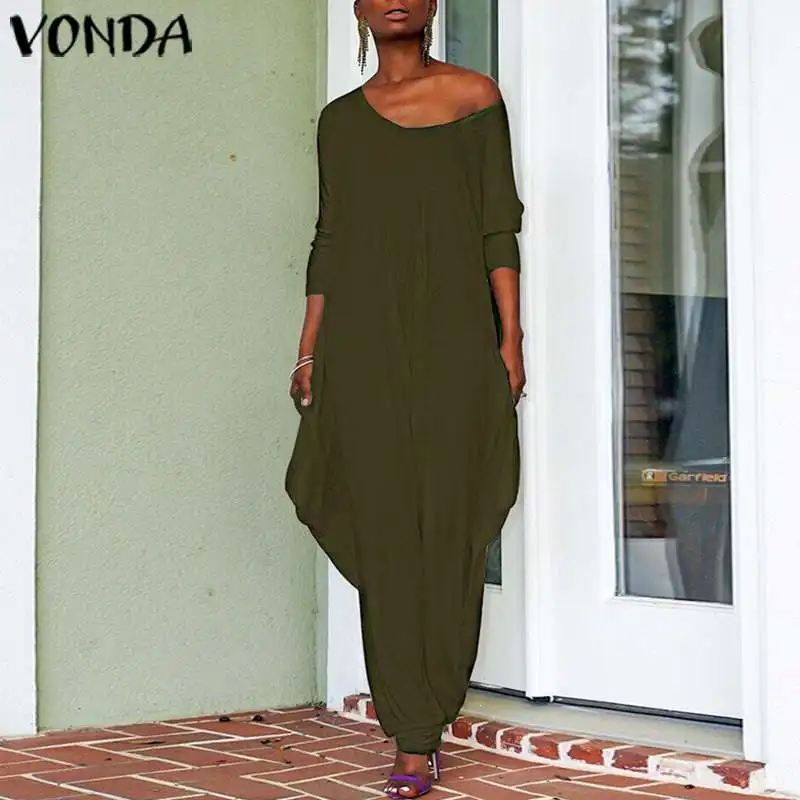 VONDA, Осенний комбинезон, женский, элегантный, с открытой спиной, короткий рукав, комбинезоны, женские, s, повседневные, одноцветные, комбинезоны, Femme, комбинезоны размера плюс