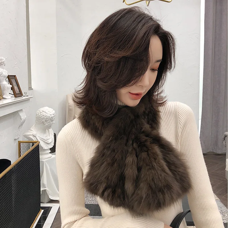 

New Arrival Genuine Sable Mink Fur Scarves Winter Fashion Knitted Neckerchief Women S7723