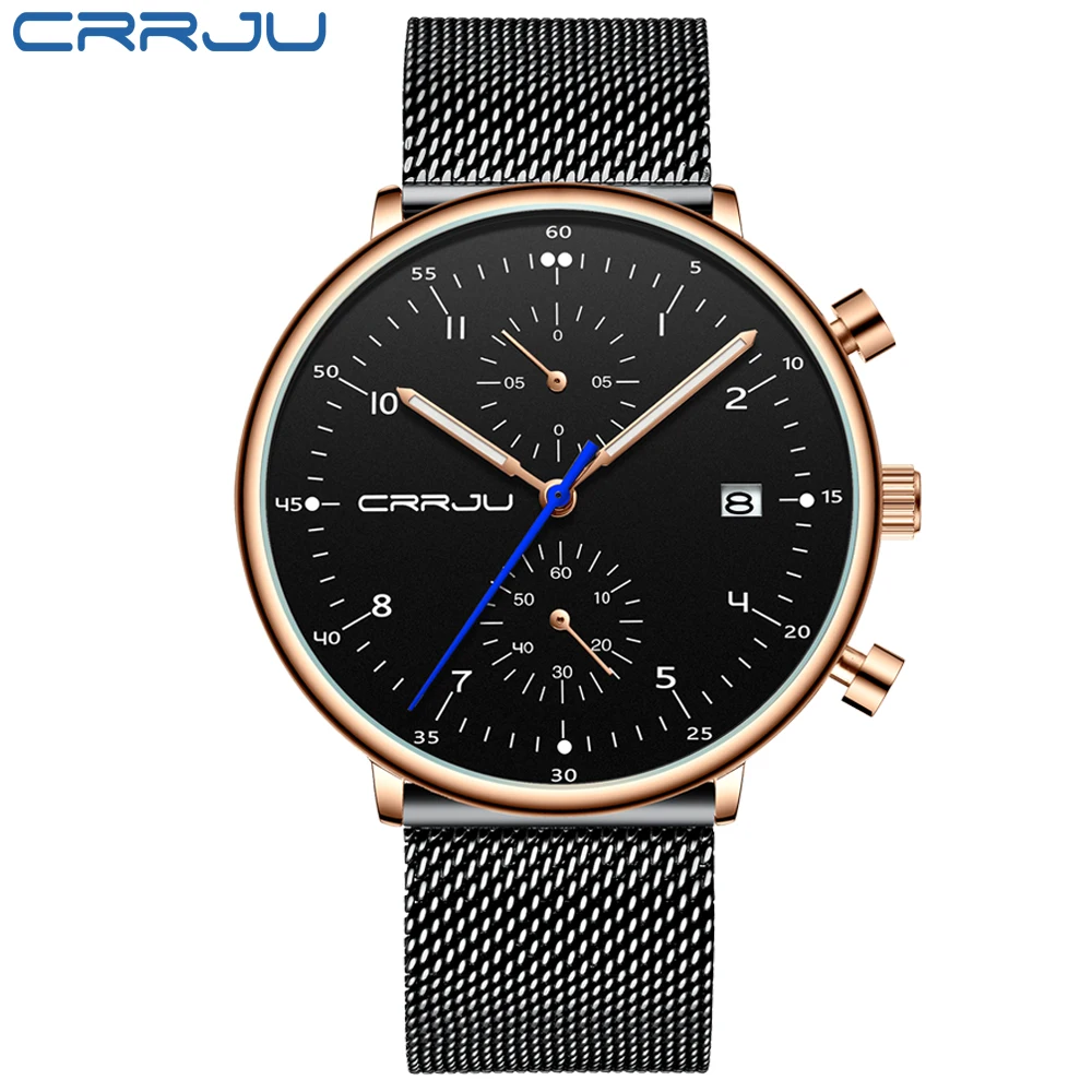 CRRJU Luxury Brand Men's Watches Full Steel Business Wristwatch Waterproof Quartz Men Watch Male Clock Relogio Masculino