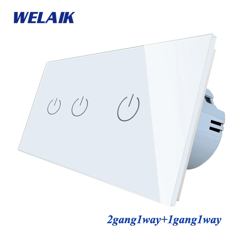 

WELAIK 2Frame Crystal-Glass Panel-Wall Switch-EU Touch-Switch Light-Switch 2gang1way+1gang1way AC110~250V A292111CW/B