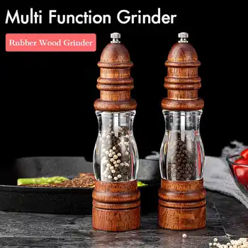 

2PCS/1PC Wooden Salt and Pepper Grinder Set Rubber Wood and Acrylic Mills Strong Adjustable Ceramic Grinder Kitchen Home Tool