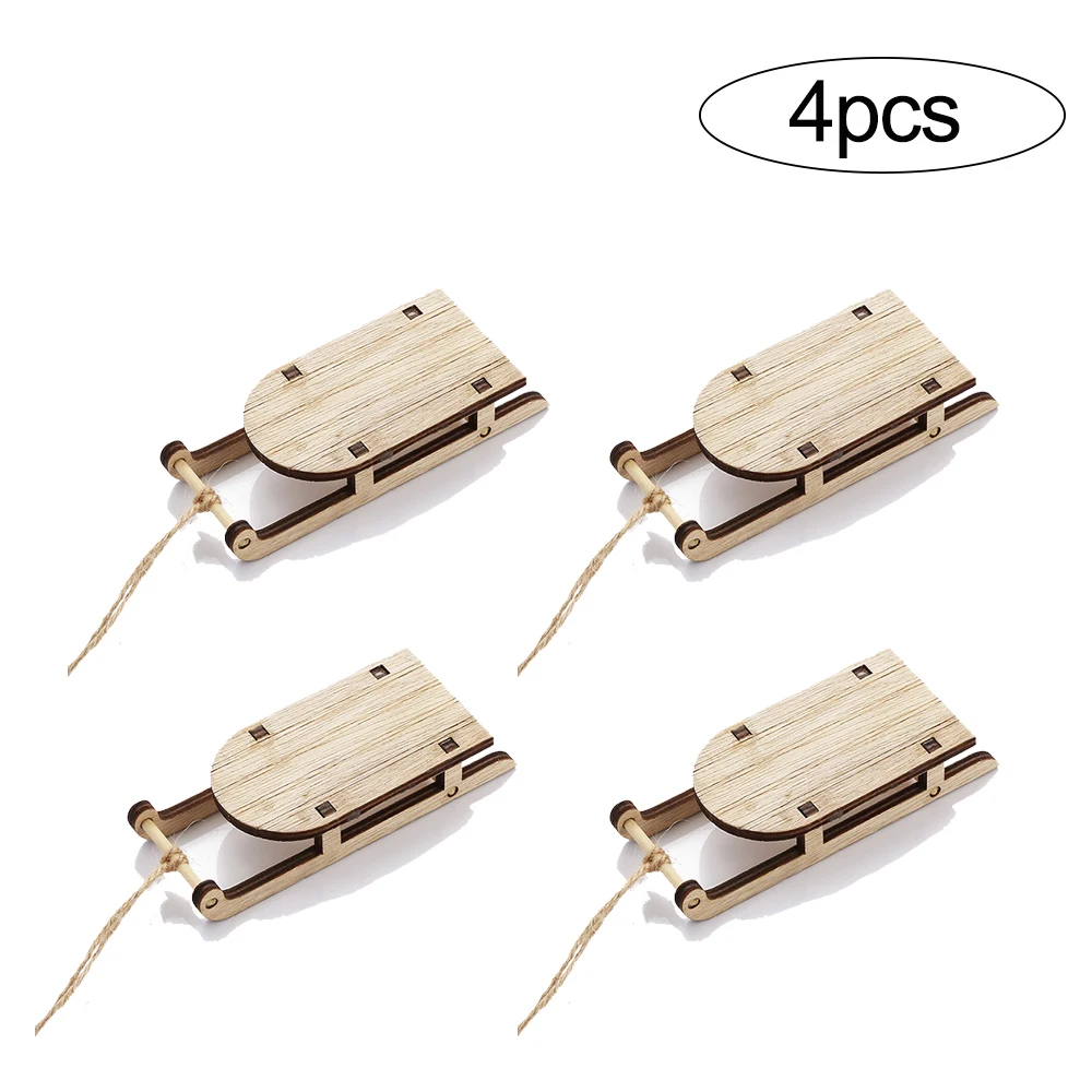 4/8Pcs Wooden Mini Sled Delicate Xmas Sled Engraving Sleighs for Decoration Christmas Tree Ornament Practical Portable Creative