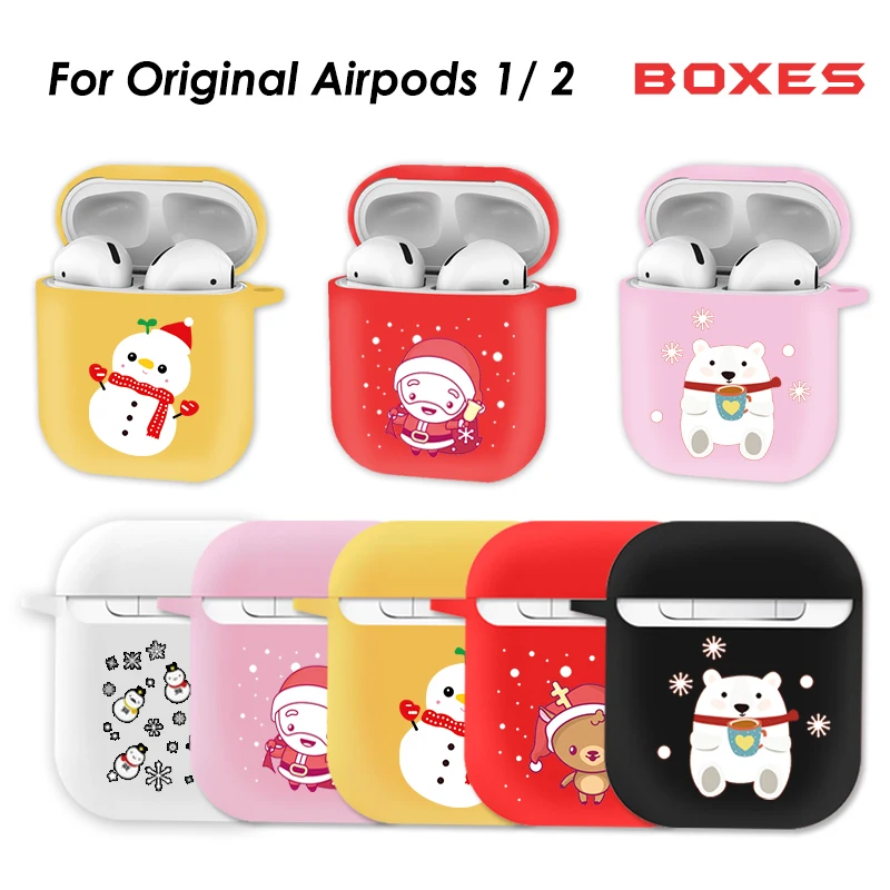 

Santa Claus Wireless Charge Bluetooth Earphone Hook Case For Airpods 2 Polar Bear Silicone Protective Box For Airpods Snowflake