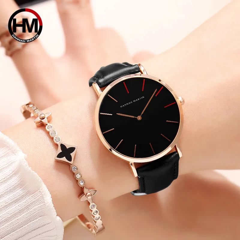 

High Quality Japan Quartz Movement Women Watches Waterproof Design Creative Ladies Watch Rose Gold Black Leather Watch Women