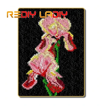 

Latch Hook Kits Make Your Own Rug Pink Iris Flower Crocheting Cushion DIY Carpet Rug Acrylic Yarn Printed Canvas Hobby & Crafts
