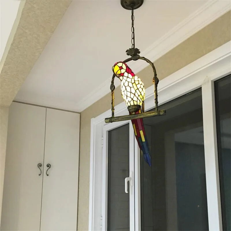 

SGROW Art Deco Indoor Lighting Fixtures Aisle Hanging Lamp Glass Lampshade Parrot Pendant Light for Garden Bedroom Living Room