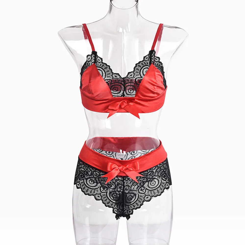 

Women's Wear Hot-Selling Sexy V Collar Lace Bow Matching Color Underwear Separate Suit Oc30