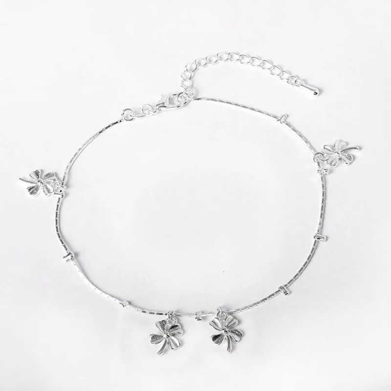 

New Fashion 925 Silver A Clover Ms Anklets Little Fresh Lady's Foot Ornament,Suitable for Ladies Jewelry Gifts JL008
