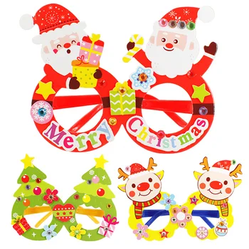 

4PCS Paper DIY glasses Christmas hand made toys cartoon christmas tree Snowman elk Creative Festival Decoration toy gift