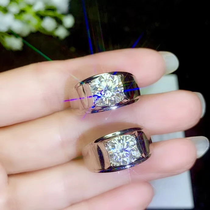 Moissanite мужские кольца 0.5c1ct 2ct 3ct VVS отличный блеск обручальные кольца серебро 925 пробы ювелирные украшения#678