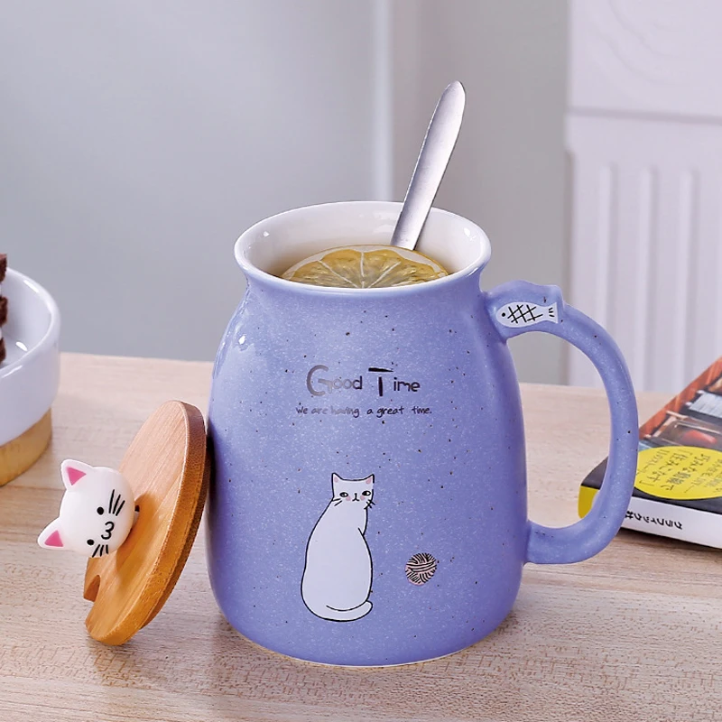 Мультяшная керамическая кружка кунжута кошка термостойкая чашка с крышкой котенок посуда для напитков детская чашка молоко кофейная кружка