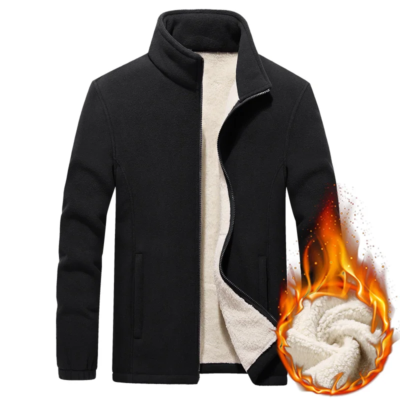MANTLCONX, Зимняя Мужская Флисовая теплая куртка, верхняя одежда, ветровка, термальные спортивные мужские пальто, Мужская толстая верхняя одежда, куртка, M-7XL, 8XL, 9XL - Цвет: Черный