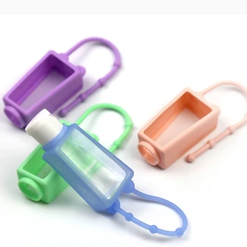

10Pcs Portable Flip Cap Refillable Empty Bottle with Solid Color Silicone Cover Keychain Holder Hand Sanitizer Container