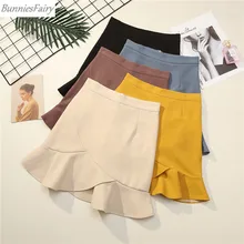 BunniesFairy, осенне-зимняя женская мини-юбка с оборками на талии ярких цветов, с оборками на талии, из эластичного хлопка