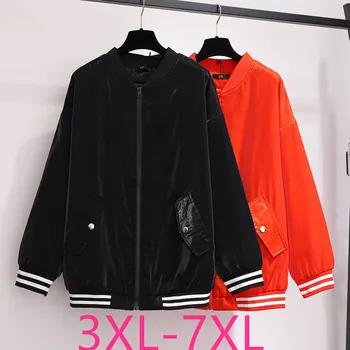 

2019 autumn winter plus size jacket for women large casual loose long sleeve print baseball coats black red 3XL 4XL 5XL 6XL 7XL