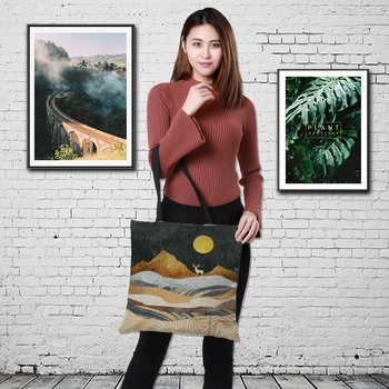 

RAVIDINO doube-side abstract painting bag Large Capacity Grocery Bag Linen Supermarket Shopping Bag Reusable shoulder bages
