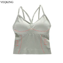 VEQKING длинный спортивный бюстгальтер для йоги Топ пикантные спальный майки без рукавов с круглым вырезом Топ, без проволоки, мягкий спортивный топ дышащий спортивный бюстгальтер пуш-ап, Для женщин
