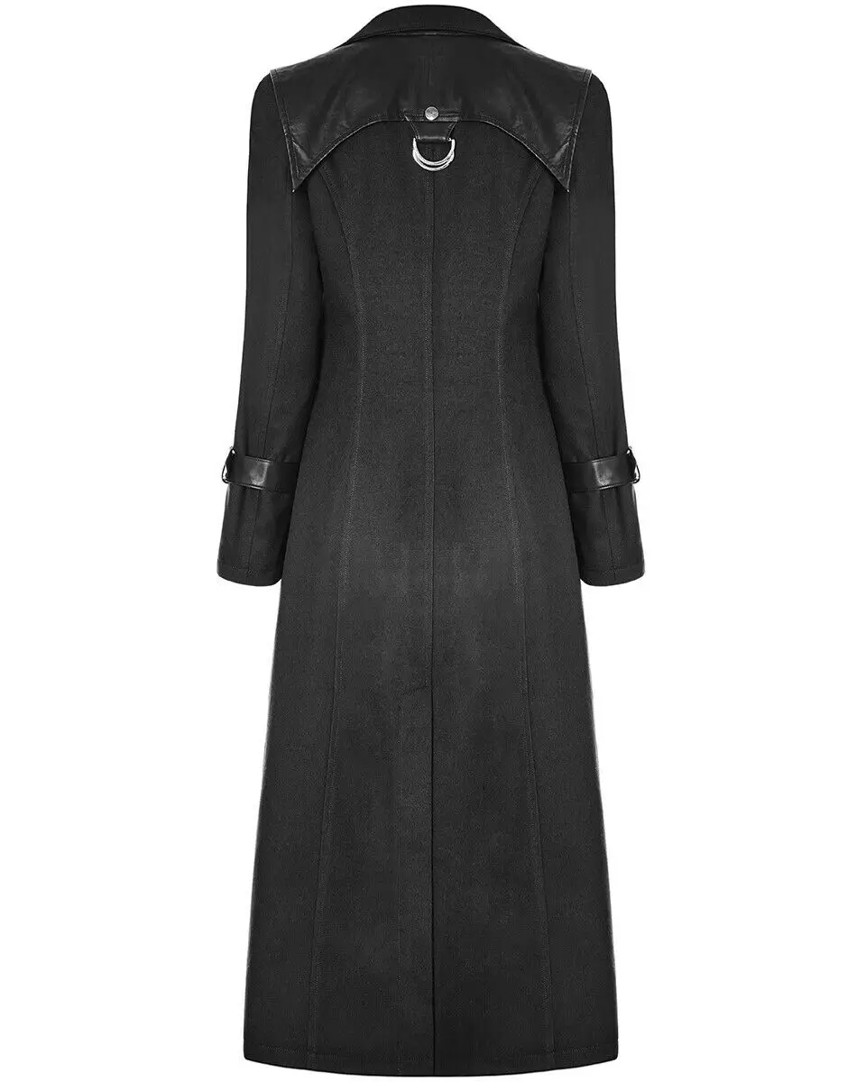 Gothic Women Winter Black Long Coat Female Long Overcoat Medieval Retro Outwear Faux Leather Punk Costume Casaco Feminino 3XL