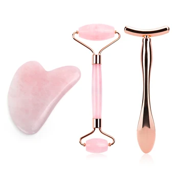 

Jade Roller Stone Gua sha Scraping Board Set Rose Quartz Face Lift Massager Facial Massage Eye Cream Mixing Spatula Scoop Tools