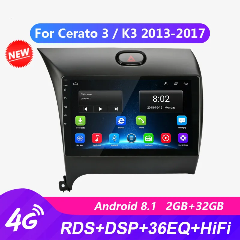 

Vtopek 4G Wifi 9" Android 8.1 Car Radio DSP RDS 2.5D Touch Screen GPS Navigation 2 Din for KIA Cerato 3/K3 2013-2017 with Frame