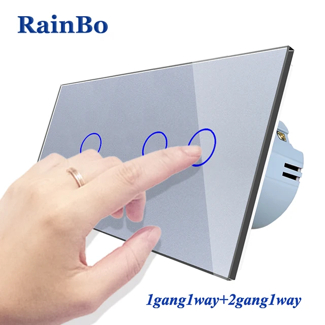 RainBo 2frame-сенсорный выключатель-экран кристалл-стеклянная панель-Переключатель ЕС настенный светильник-переключатель 1ганг-1way+ 2ганг-1way A291121CW/B - Цвет: Gray