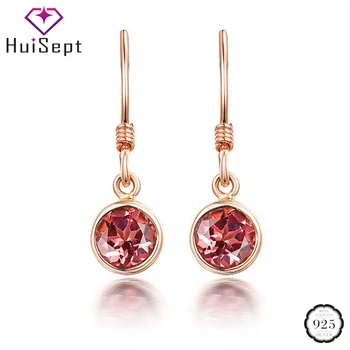 

HuiSept Fashion Silver 925 Earrings Jewelry Round Ruby Gemstone Rose Gold Color Drop Earrings for Female Wedding Party Wholesale