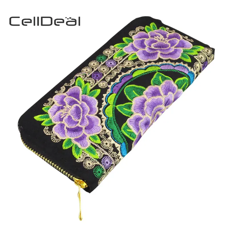 CellDeal Модный женский длинный кошелек этнический вышитый клатч сумка с цветочным