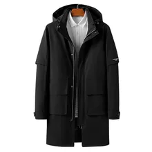 Весна и осень, стиль, корейский стиль, повседневный деловой Тренч средней длины с капюшоном, тренд для мужчин