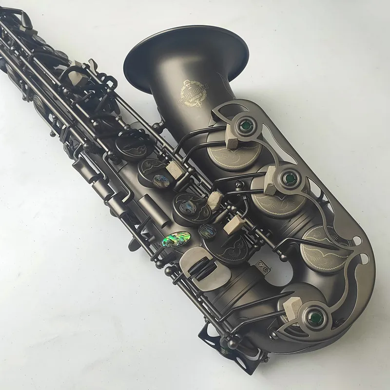 Saxophone Musical Instrument Japan suzuki Retro Eb Alto Unique Matte Black Nickel Plated Carved Surface With Case