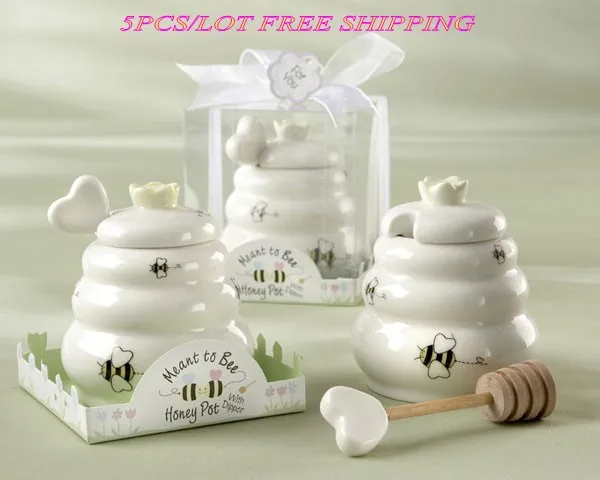 

(5 Pieces/Lot) Wedding souvenirs of Meant to Bee Ceramic Honey Pot for Bridal shower birthda gift and baby decoration favors