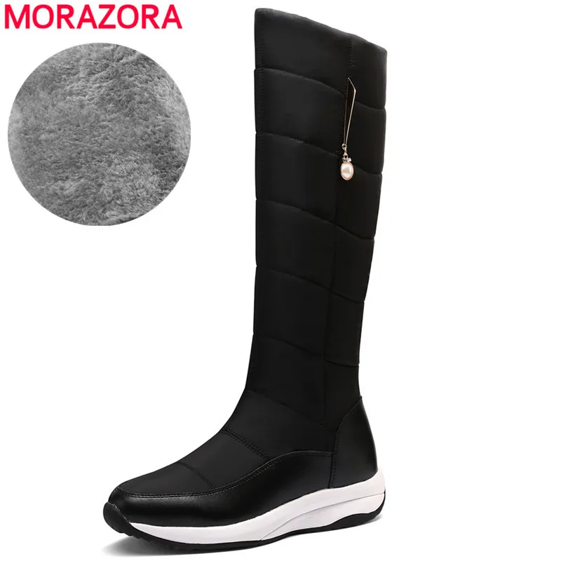 

MORAZORA 2022New Genuine leather boots women warm snow boots female keep warm fur down mid calf winter boots platform shoes