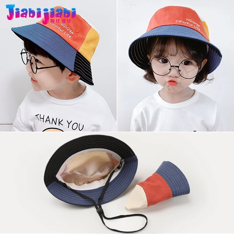

Children Bucket Hat New Spring Summer Baby Fashion Multi-Color Stitching Girl Fisherman Hat Cute Boy Toddler Sun 2-6 Old