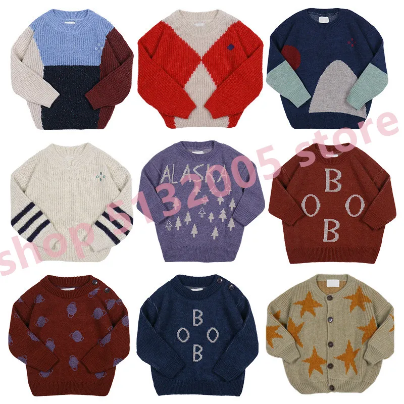 Online En existencia BO KIDS 2019 Otoño e Invierno nuevos conjuntos de suéter para niños de cuello redondo con estampado de letras suéter de costura