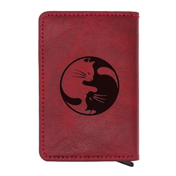 

Laser Engraving Charm Yin Yang Cat Rfid Card Holder Men Women Wallet Short Purse Leather Slim Small Wallets