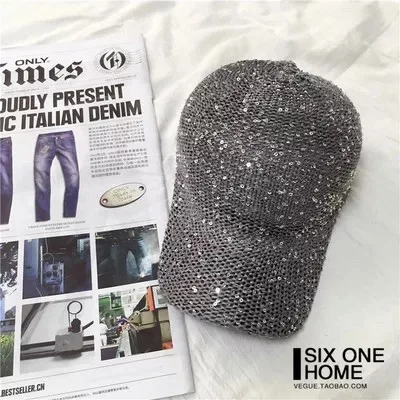 Baseball Cap Sequins Baseball Cap Women Snapback Mesh Breathe Caps Messy Bun Summer Hat Female Adjustable Hip Hop Hats glitter - Цвет: Silver
