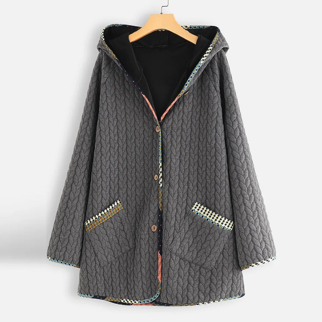 

New Winter Women Outwear Coat Warm Solid Hooded Fleece Jackets Casual Long Sleeve Button Pockets Oversize Coat Plus Size