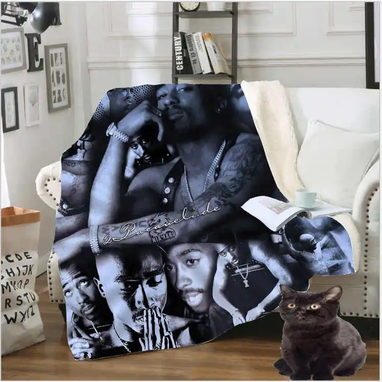 Hot Harajuku 2pac Tupac 3D Print Sherpa Blanket Sofa Couch Quilt Cover Throw