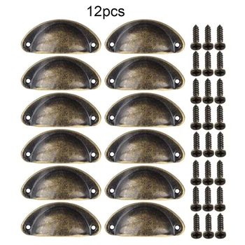 

12pcs Vintage Shell Shape Metal Kitchen Cupboard Drawer Pull Handles Home Kitchen Hardware Accessories