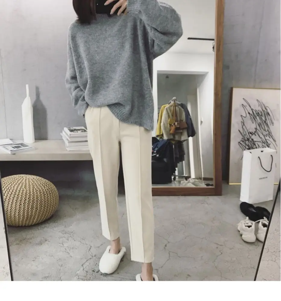 nike sweatpants BGTEEVER Winter Thicken Women Pencil Pants Wool Pants Female Autumn High Waist Loose Trousers Capris Soft Good Fabric BGTEEVER plaid pants